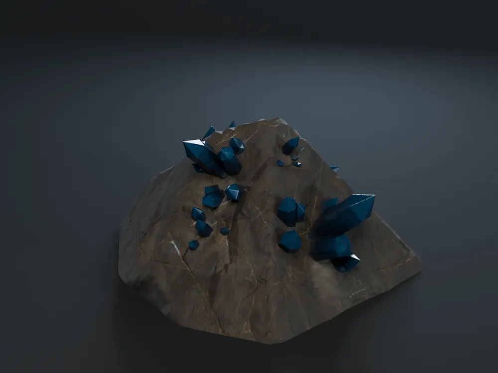 A dark rock with blue crystal clusters.